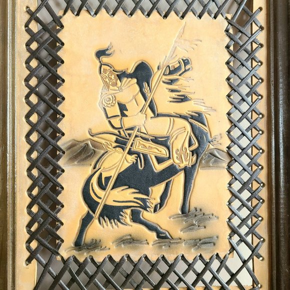 Framed tooled leather painting. - Picture 2 of 5